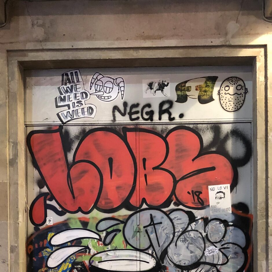 Graffiti wall with stickers