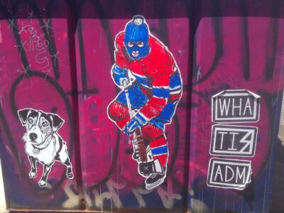 Masked hockey player wearing the Canadiens colours