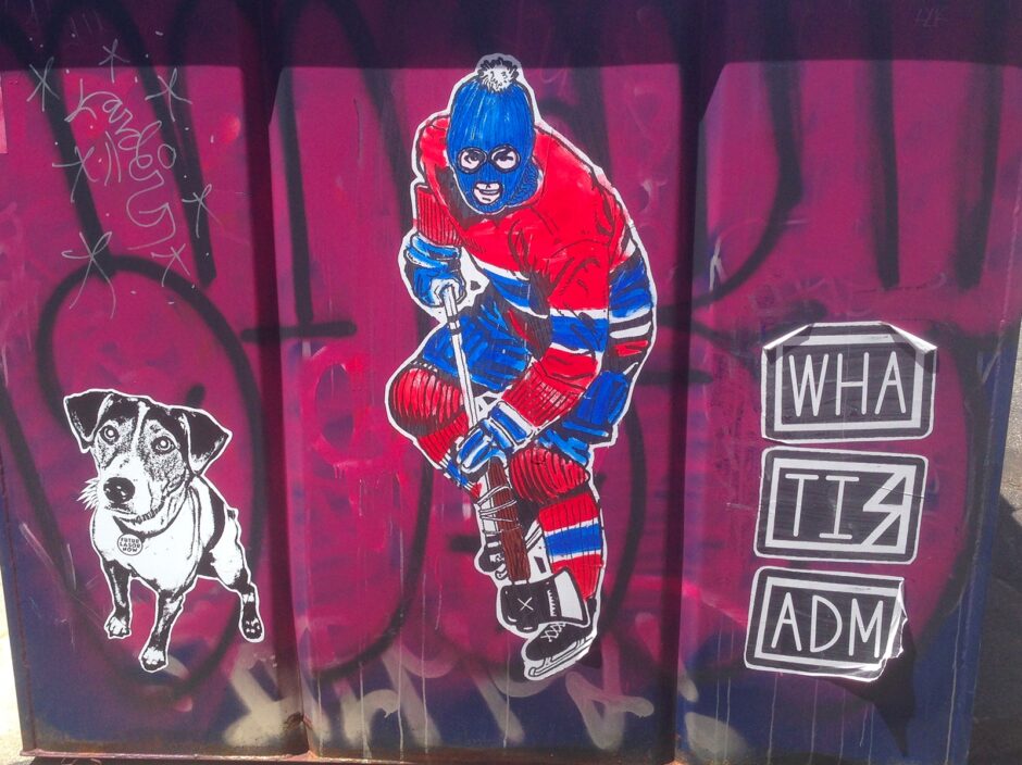 Masked hockey player wearing the Canadiens colours