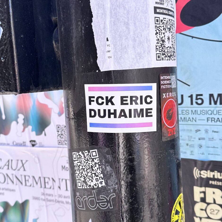 FCK Eric Duhaime sticker on a post