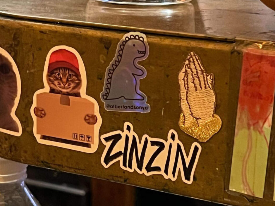 Stickers pasted on a bar