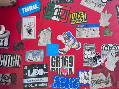 Misc sticker on red background