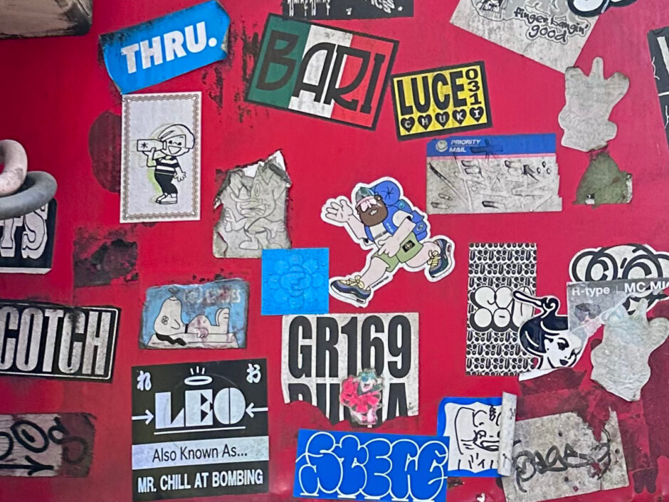 Misc sticker on red background