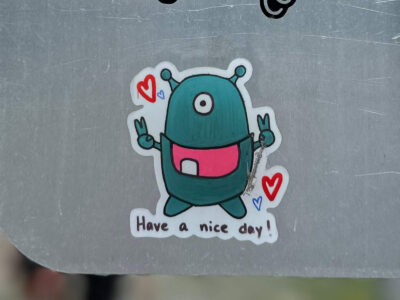 Cute little green monster sticker