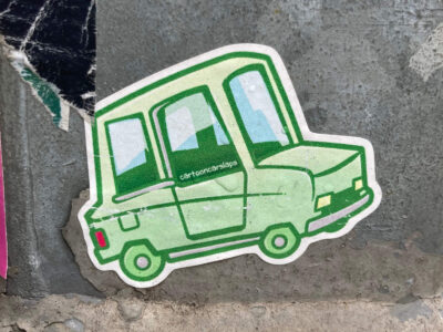 Green car cartoon sticker