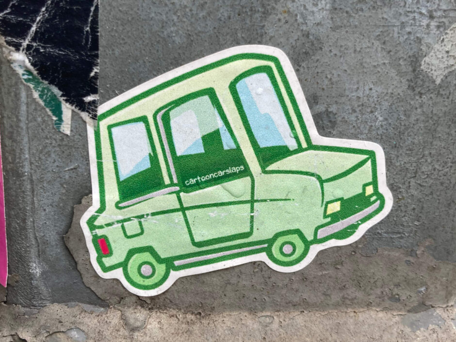 Green car cartoon sticker