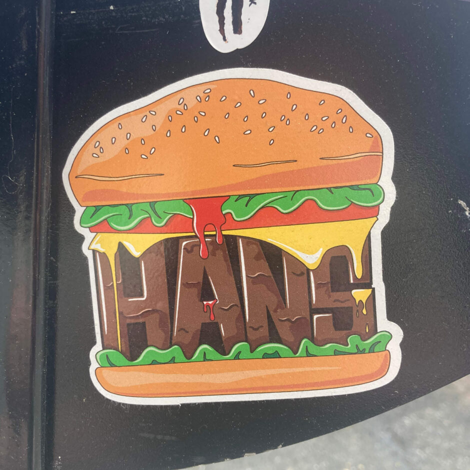Hans hamburger sticker