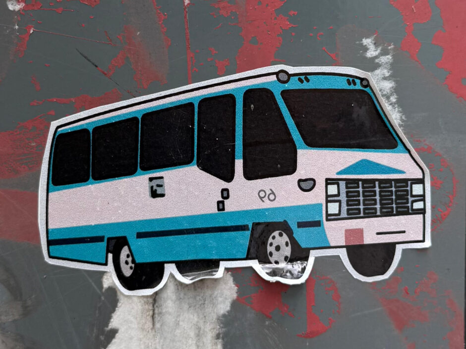 Blue cartoon van sticker