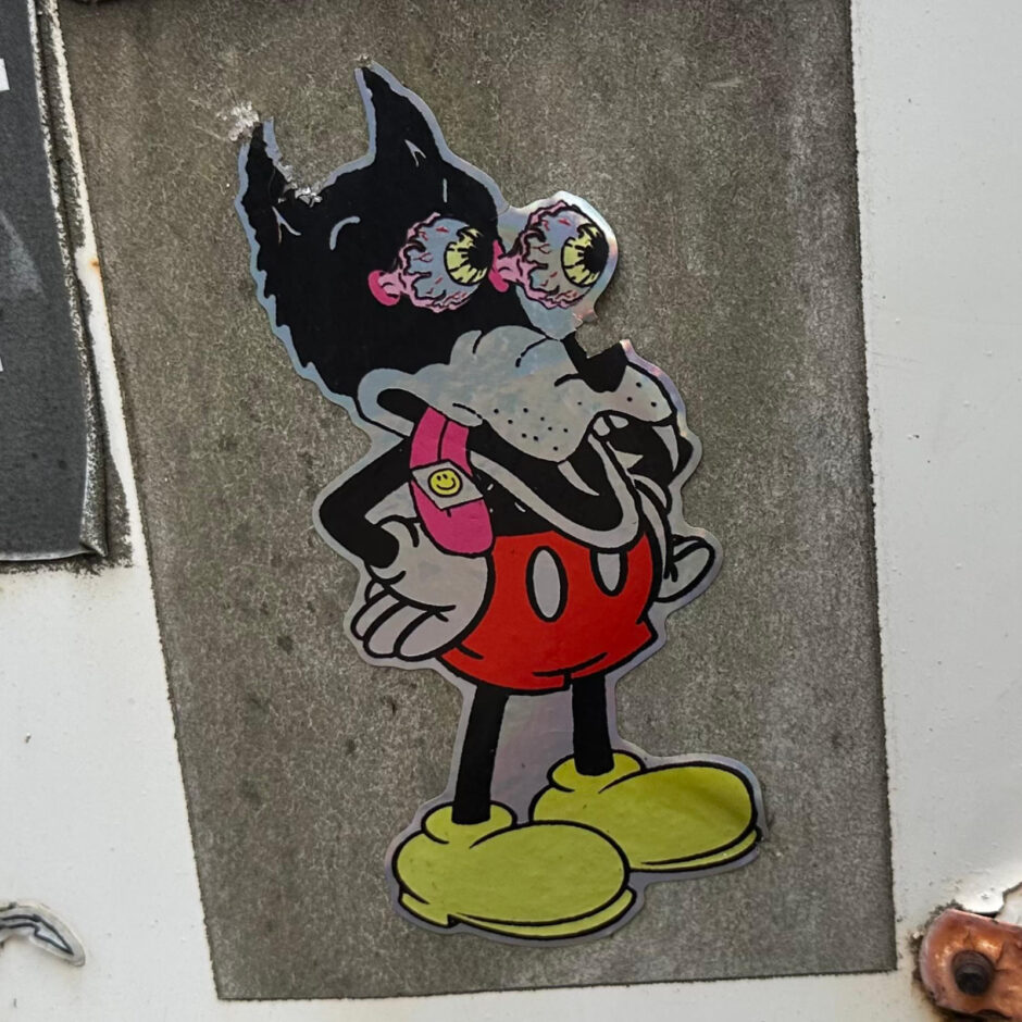 Cartoon wolf on acid sticker
